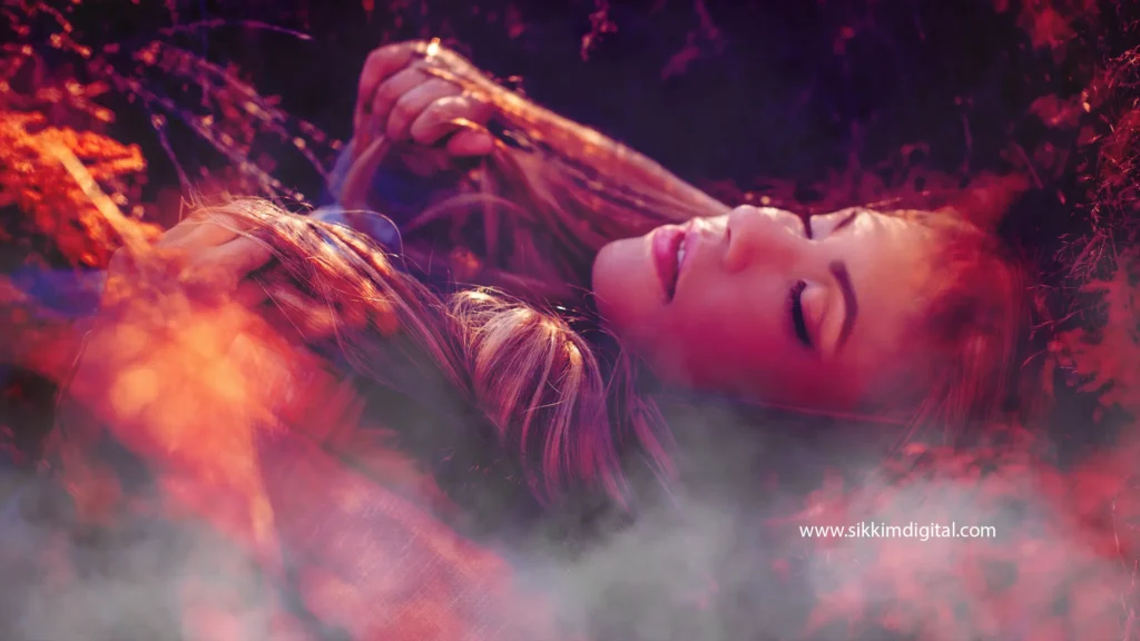 Young woman peacefully sleeping in a dreamy, glowing environment with soft lighting, symbolizing serenity, inner peace, and positive dreams, representing the concept of auspicious dreams in Eastern philosophy.