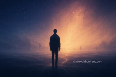 A solitary figure standing under a vast night sky illuminated by soft golden light, symbolizing loneliness and isolation transforming into strength and hope — original loneliness quotes blog featured image.