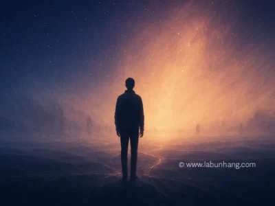 A solitary figure standing under a vast night sky illuminated by soft golden light, symbolizing loneliness and isolation transforming into strength and hope — original loneliness quotes blog featured image.