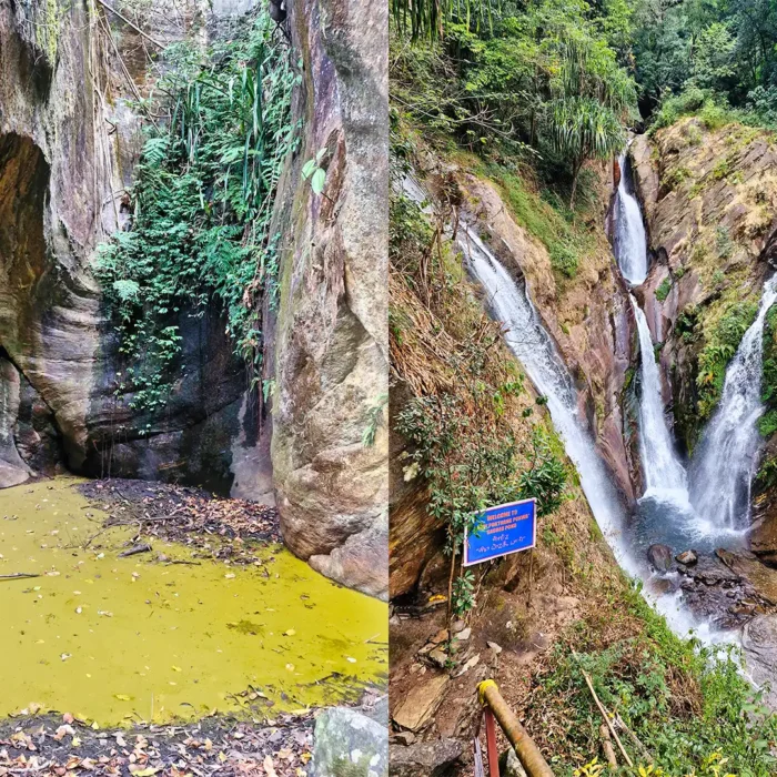 Sigey Pokthang Pokwa hidden waterfall and natural rock pool surrounded by forest, a peaceful Yuksom Sightseeing spot in West Sikkim.