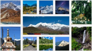 Yuksom sightseeing highlights - Kanchenjunga peaks, Norbugang Coronation Throne, Kathok Lake, Dubdi Monastery, trekking viewpoints, and waterfalls in West Sikkim