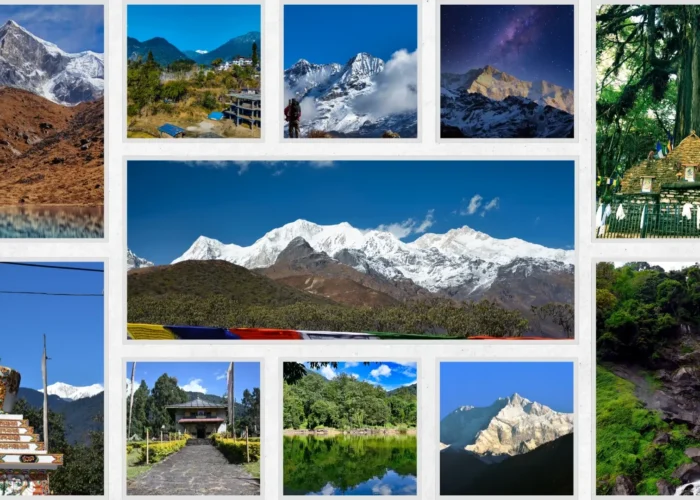 Yuksom sightseeing highlights - Kanchenjunga peaks, Norbugang Coronation Throne, Kathok Lake, Dubdi Monastery, trekking viewpoints, and waterfalls in West Sikkim
