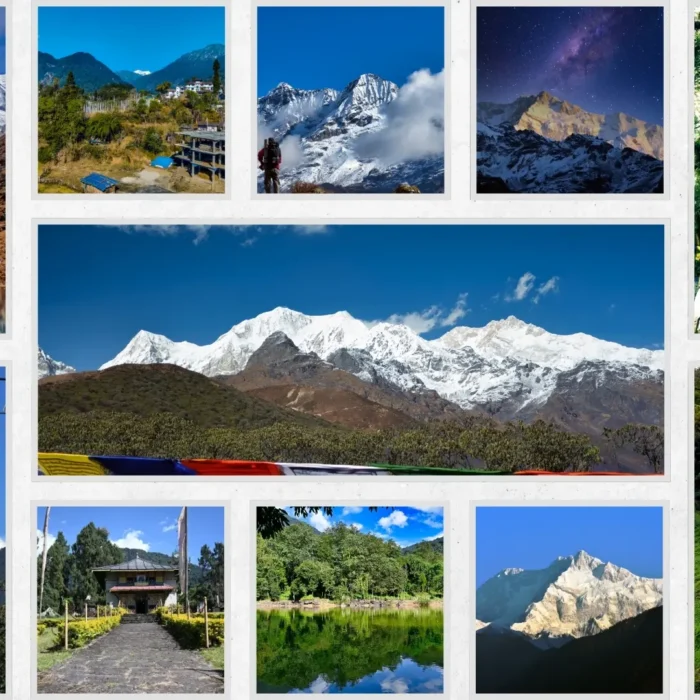 Yuksom sightseeing highlights - Kanchenjunga peaks, Norbugang Coronation Throne, Kathok Lake, Dubdi Monastery, trekking viewpoints, and waterfalls in West Sikkim